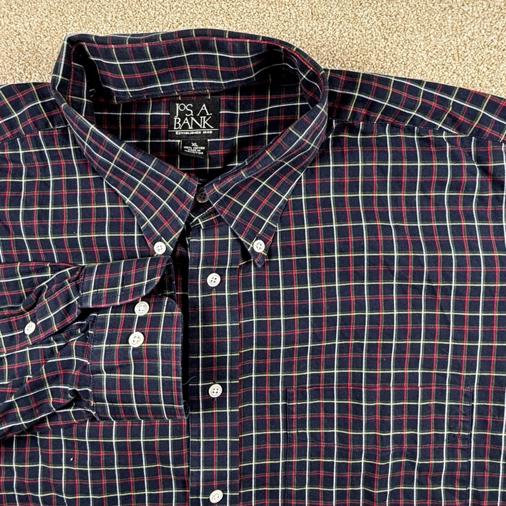 Jos‎ A Bank Plaid Button Down Shirt Mens XL Long Sleeve 100% Cotton